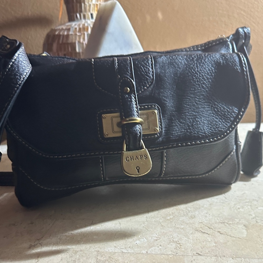 Chaps Black Crossbody Bag with Gold Accents